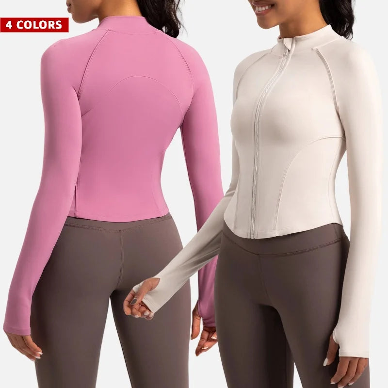2025 Long Sleeve Sports Jacket Women Zip Fitness Yoga Shirt Winter Warm Gym Top Activewear Running Coats Workout Clothes Woman
