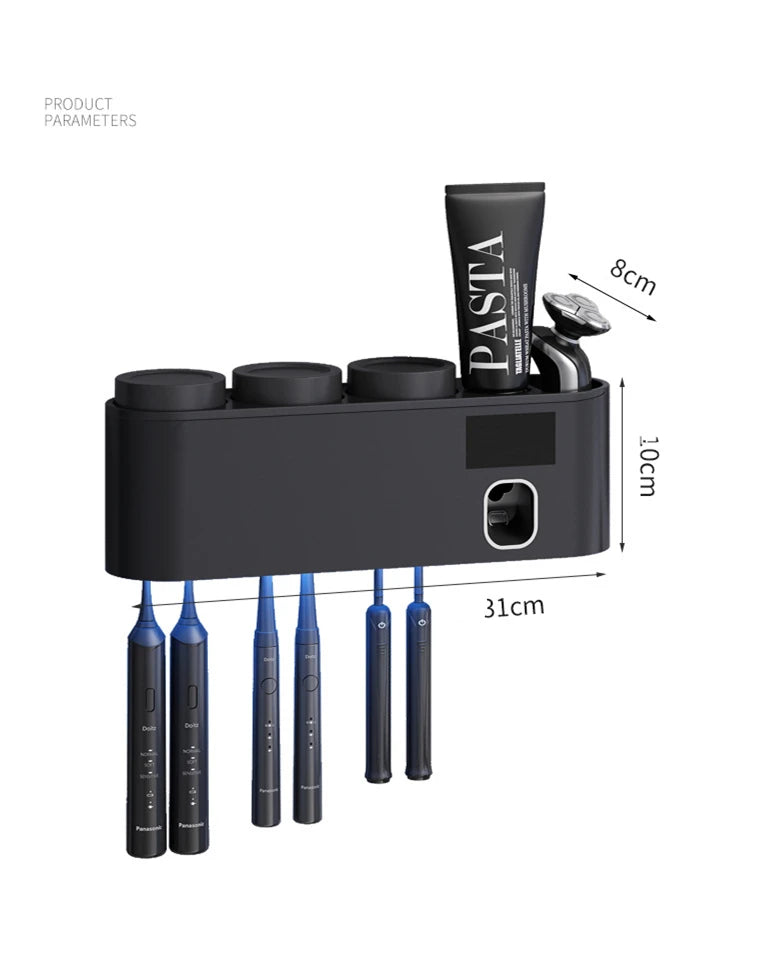 Multifunctional Wall Mounted Bathroom Portable Toothbrush Holder Black Automatic Toothpaste Squeezer