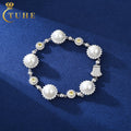 Luxury Women Jewelry 15mm White Gold 925 Sterling Silver VVS Moissanite Diamond Cluster Pearl Bracelet for Gift