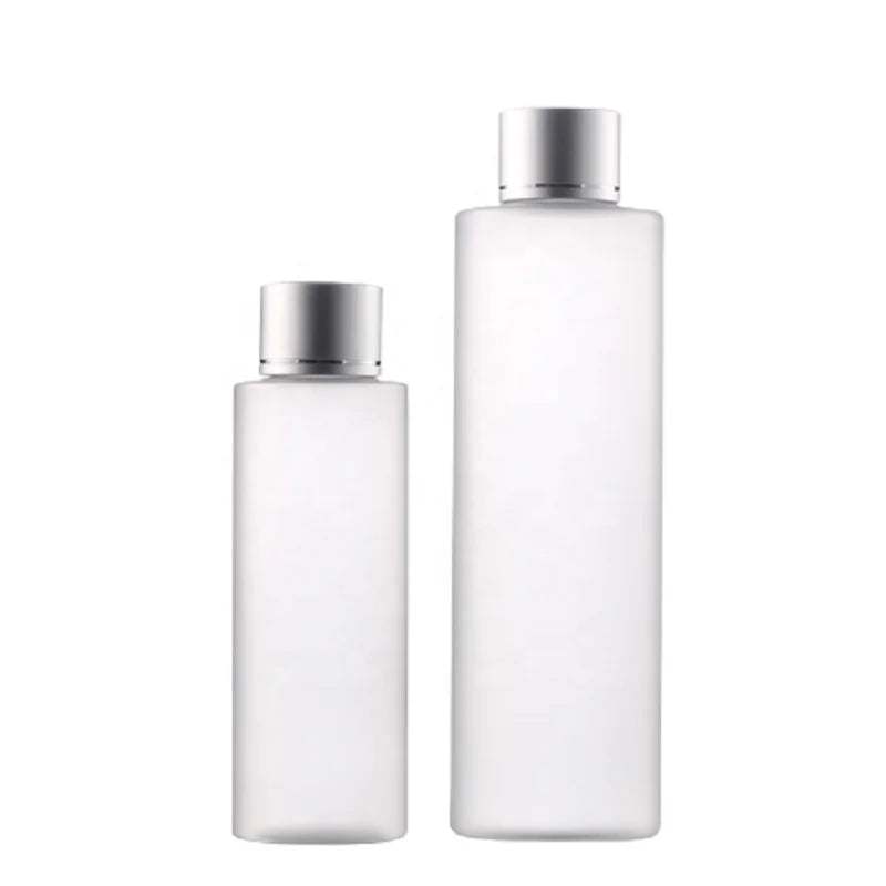 100ML 200ML PET Plastic Toner Bottle Frosted Facial Water Cosmetic Container Matte Silver Lid Essence Cream Bottle Screw Cap