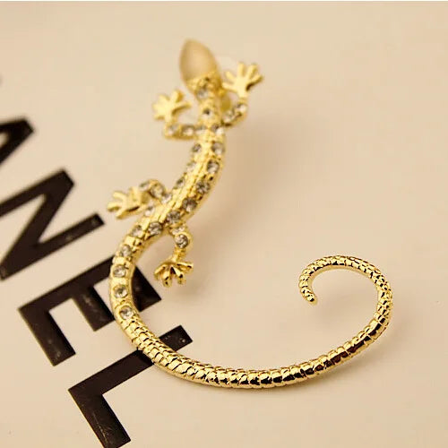 2025 Gothic Punk Crystal Lizards Clip on Earrings 18K Gold Plated Shiny Rhinestone Animal Earings Jewelry Women