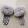 Authentic Women's Real Fox Fur for Slippers Cute Luxury Fluffy Flat Sandals for Home Outdoor Spring Season Fox Fur Slides