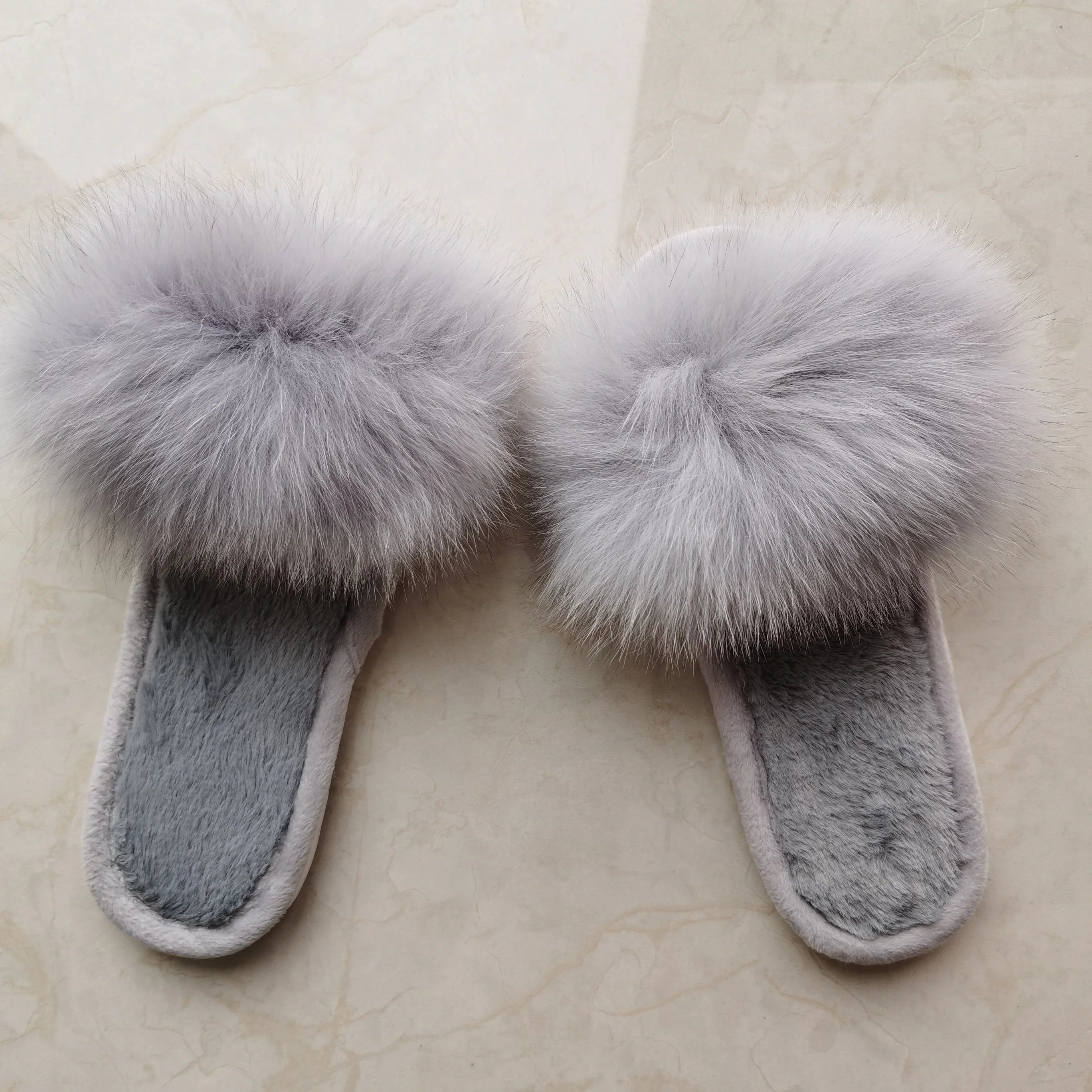 Authentic Women's Real Fox Fur for Slippers Cute Luxury Fluffy Flat Sandals for Home Outdoor Spring Season Fox Fur Slides