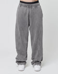 2024 Men's Casual 100% Cotton Knitted Baggy Sweatpants Custom Logo Fleece Heavyweight Wide Leg Pants Drawstring Mid Flat