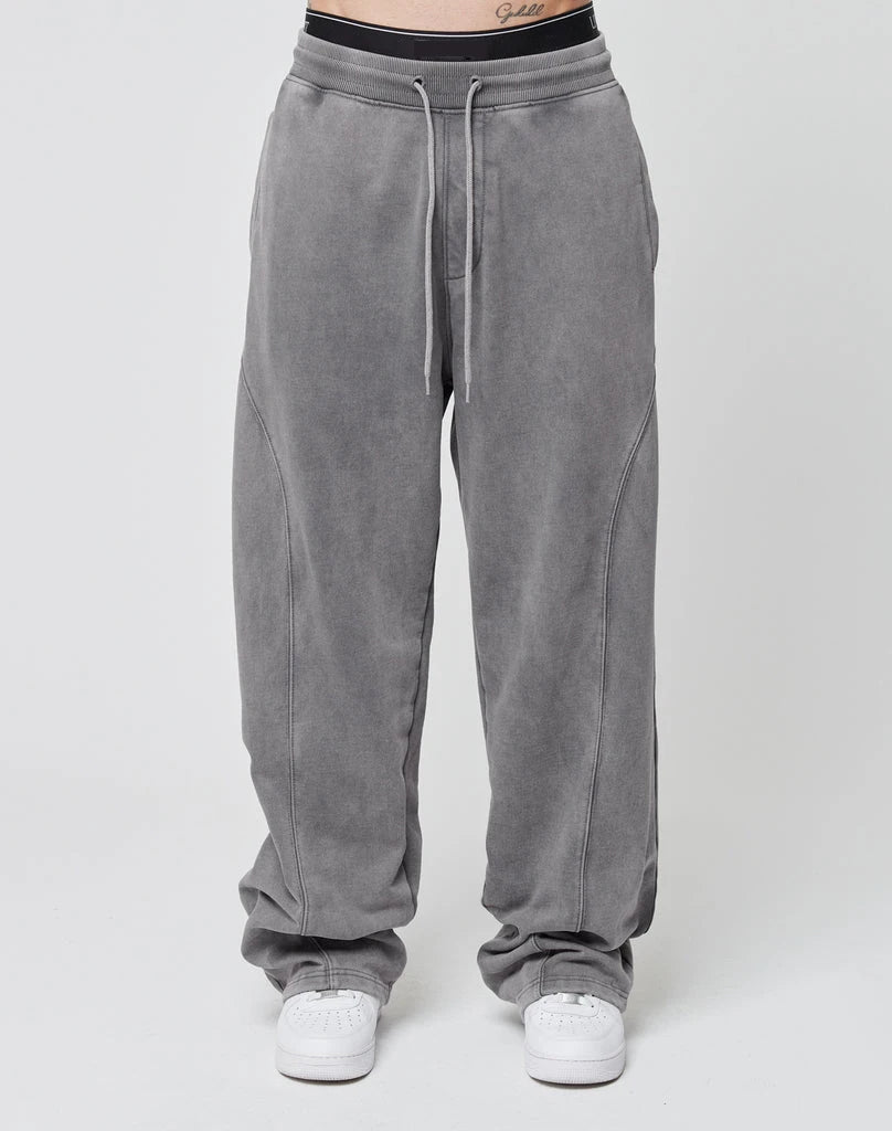 2024 Men's Casual 100% Cotton Knitted Baggy Sweatpants Custom Logo Fleece Heavyweight Wide Leg Pants Drawstring Mid Flat