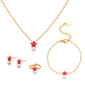 Hypoallergenic Stainless Steel Kids' Fashion Jewelry Set Water-Proof Enamel Star Pear Necklace Bracelet Earrings Ring Pearl Gift