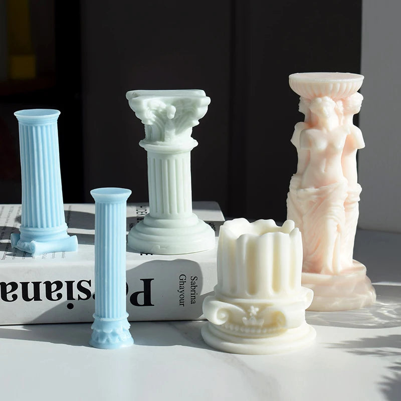 3D Roman Column Candle Mold European Simple Home Furnishing Aromatherapy DIY Food Grade Eco-Friendly Silicone Resin Mold OPP Bag