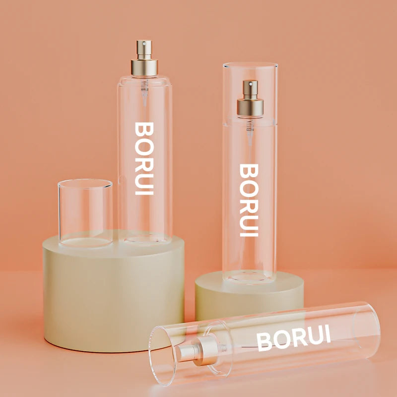 Borui 250ml Transparent PET Plastic Perfume Spray Bottle Gold Pump Skincare Mist Face Mask False Skin Care Serum Shampoo