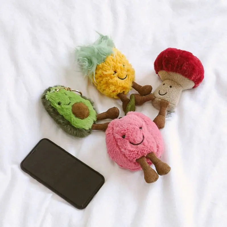 Kawaii Cartoon Simulation Soft Banana Watermelon Apple Avocado Plush Keychains Toys Fruits Food Stuffed Mini Plush Toys Keychain