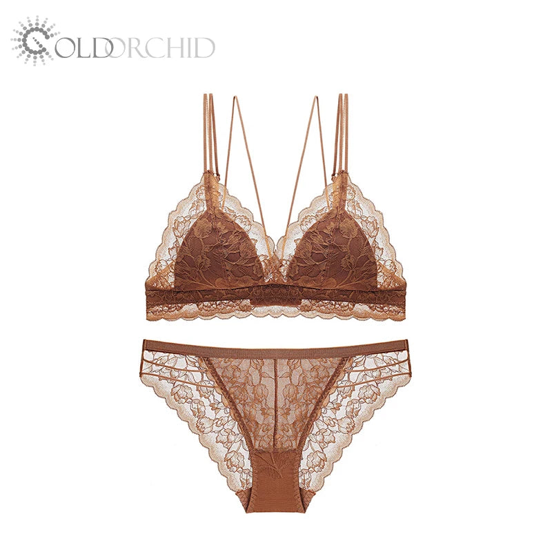 Wire Free Lace Embroidery Bikini High-Rise Everyday Women's Sexy Lingerie Underwear Bra Set