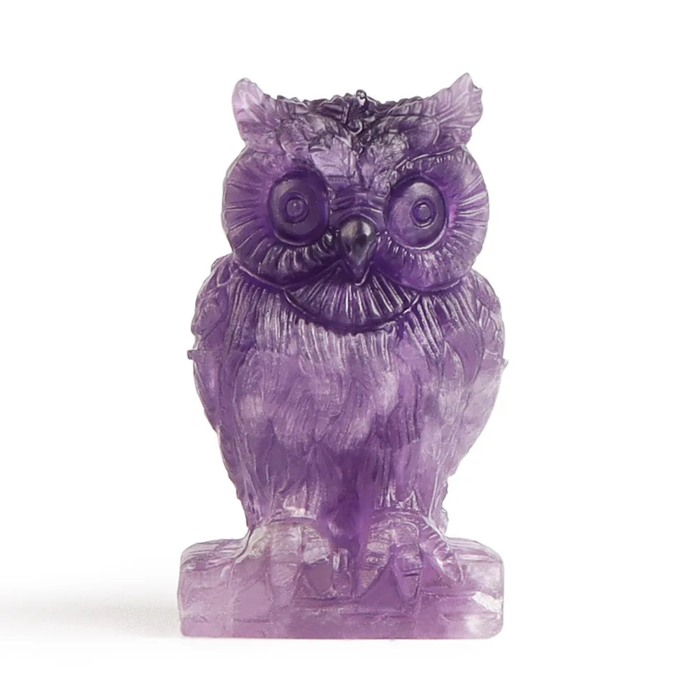 2" Amethyst Crystal Owl Decor Figurines Carved Gemstone Animals Owl Statue Sculpture Crystals Stones Decorations for Home Office