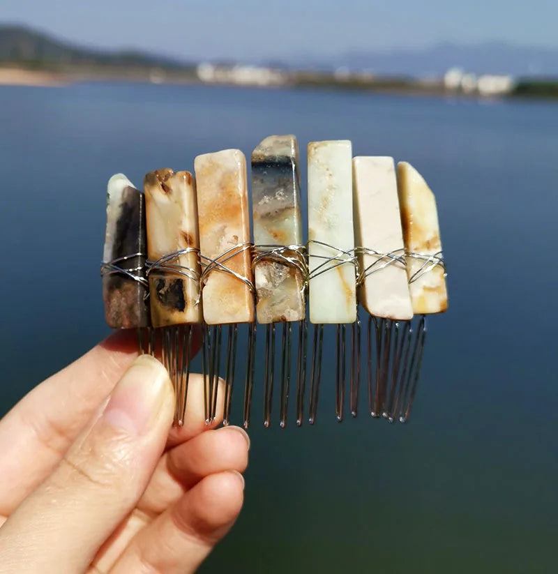 Diy 100% Genuine Moon Diy Natural White Crystal Comb Wide and Long Crystal Hand-tied Bridal Silver Thread 20-tooth Hair Comb