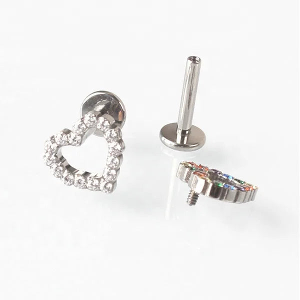 Wholesale Custom ASTM F136 Titanium Heart-Shaped Ear Cartilage Helix Tragus Stud Zircon-Lined Labret Lip Piercing Body Jewelry