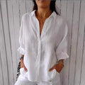 Spring Summer Elegant Women's Loose Plus Size Blouses and Shirts Back Lace up Linen White Shirt