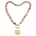 Fashion Unisex Jewelry Colorful Drop Crystal Glass Beads Gold Plated Sun Star Cross Cubic Zircon Pendant Choker Necklace