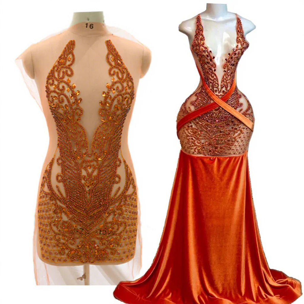 WDP-395 Keering Design Pageant Dresses Panel Champagne Bodice Orange Dress Applique Rhinestone Store