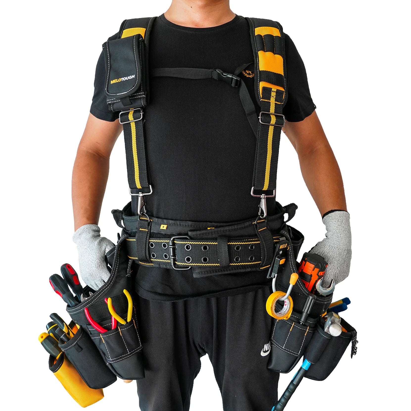 MELOTOUGH 26-Pocket Pro Framer's Combo Apron Tool Belt With Suspenders Maintenance Carpenter's with Magnetic Designer