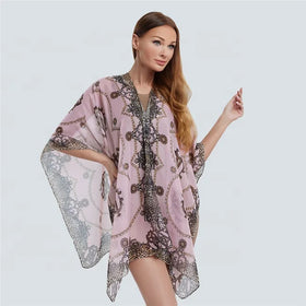 2024 Fashion Lady Beach Bikini Swimwear Cover up Long Scarf Women Chains Printing Pareo Dress Sarong