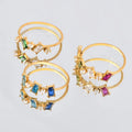 Shiny Cubic Zirconia Gold Color PVD Plated Ring Stainless Steel Vintage Gorgeous Hawaiian Indian Square Zircon Ring Set