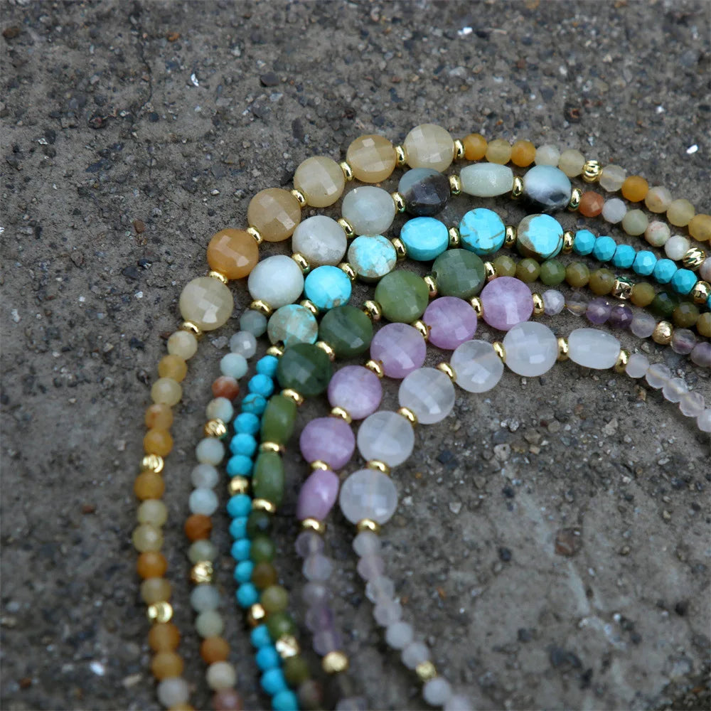 Bohemia Jewelry Natural Stone Bracelet for Women Gift Gemstone Beaded Bracelet Amazonite Amethyst Turquoise Gold Chain Bracelet