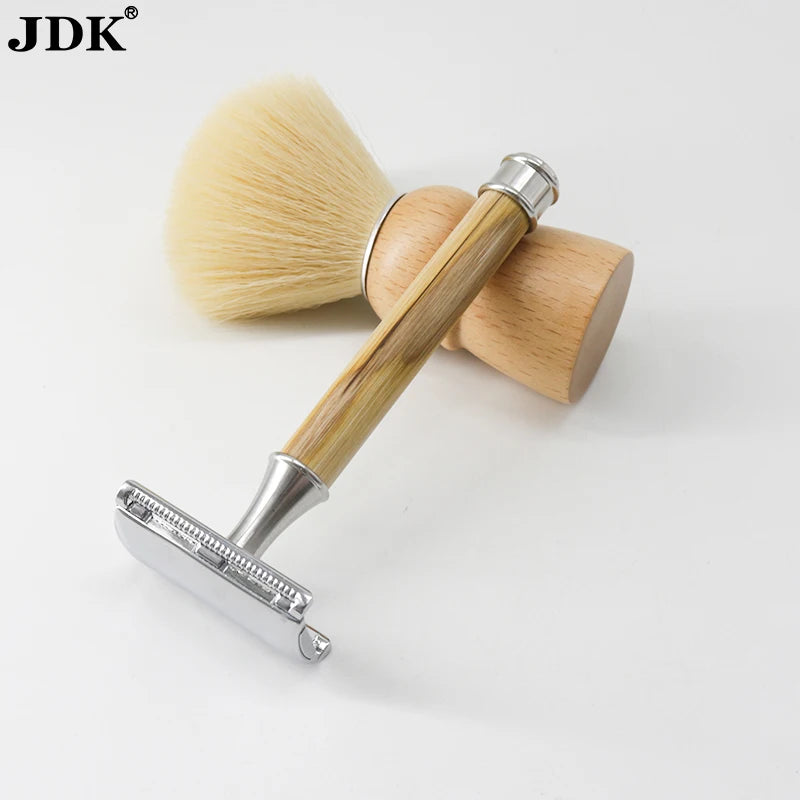 JDK Ready in Stock Men Product Bamboo Metal Handle Beard Shaving Safety Razor Double Edge Eco Friendly Wet Shaver Razor