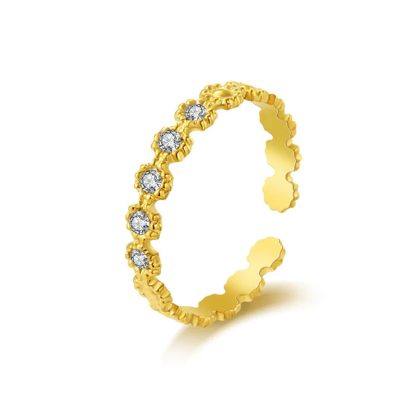 Fashion Stainless Steel Zircon Beads Tennis Chain Shape Open Cuff Finger Ring China Manufacturer Supplier with Wholesale Price
