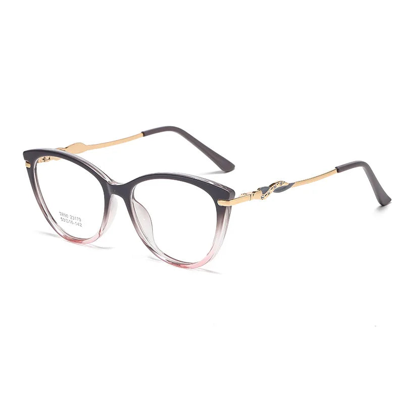New Fashion Stylish Women Cateye Custom Prescription Glasses TR90 Metal Optical Frames CE/UV400 Certified Spring Metal Hinge