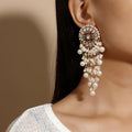 Vintage Indian Ethnic Style Traditional Statement Earrings Long Pearl Tassel Color Diamond Jewelry Earrings
