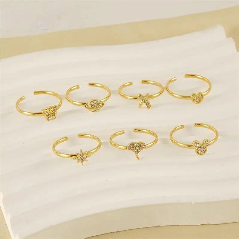 Beimai OEM Ring 18K Stainless Steel Heart Hexagram Zirconia Adjustable Ring