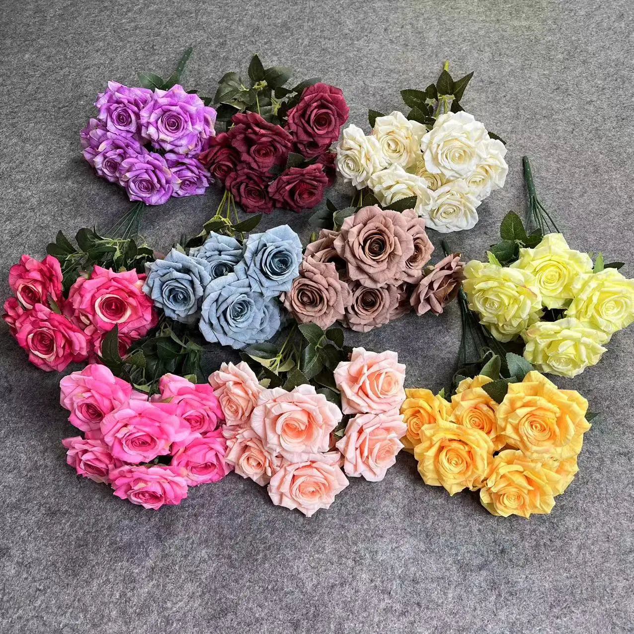 EG-VG257 New Design Wedding Event Decoration Faux Floral Arrangement 7 Flower Heads Artificial Silk White Rose Flowers Bouquet