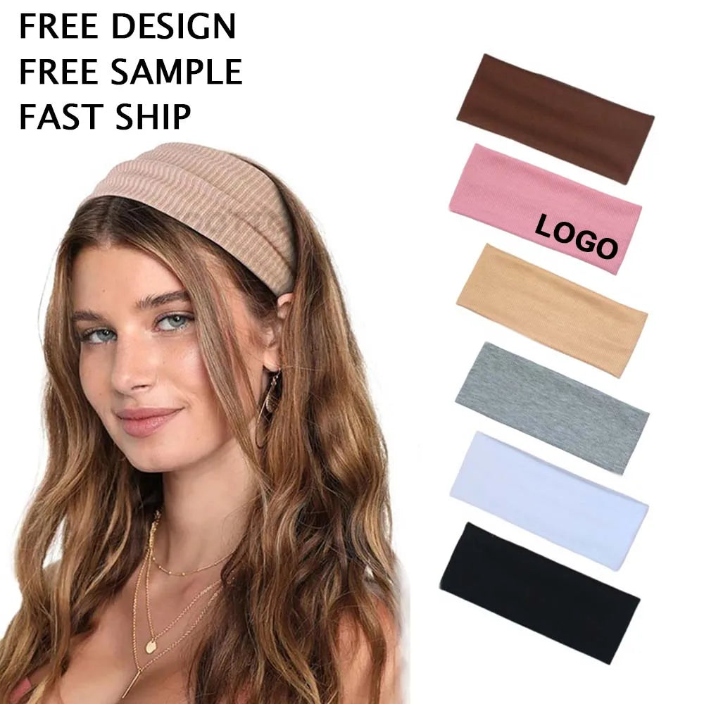 Custom Logo Sweat-absorbing Knitted Ribbed Sports Headband Face-washing Hair Tie Yoga Fitness Headband Minimalist Hair Accessory