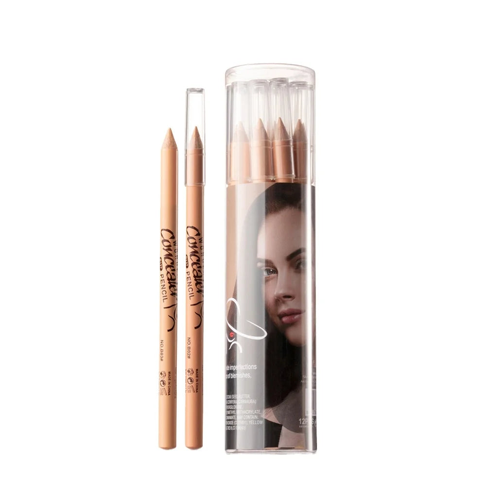 Menow 12 Pcs/Bottle Wooden Concealer Pen Remove Acne Ink Eyelid Down to Pen Waterproof Long Lasting Natural Contour Highlighter