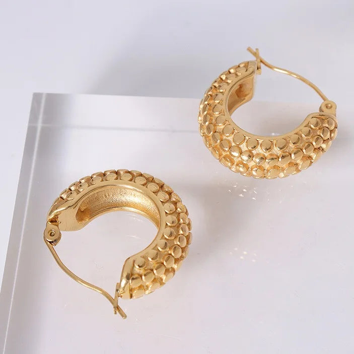 18k Stainless Steel c Shape Polka Dot Earrings Funny Gold Plated Hoop Earrings