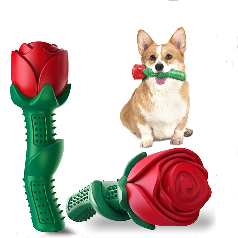 GMTPET OEM Rubber Dog Bone Valentine's Day Rose Pet Toothbrush Chew Toy Gift Funny Design