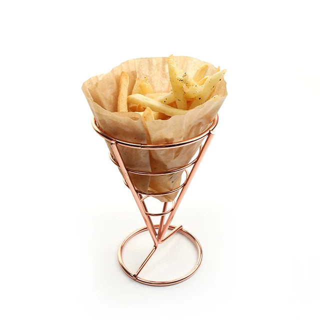 Mini Metal Cone Snack Fried Chicken Fast Food French Fries Cup Holder Display Stand Fry Basket for Kitchen Party