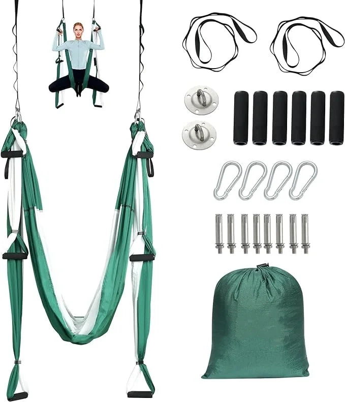 Wellshow Sport Aerial Yoga Swing Set Yoga Hammock Hanging Swing Aerial Sling Inversion Fly Kit Trapeze Inversion Equipment