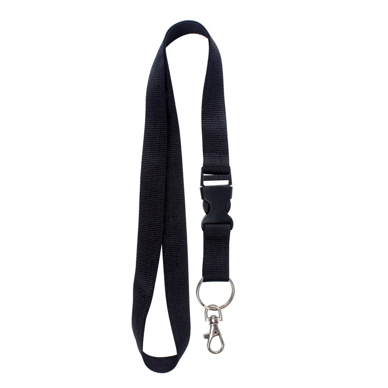 20mm Black Polyester Lanyard  Silk Screen Printing Neck Strap Lanyard Solid Color Lanyard with Key-ring
