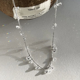 Sparkling Raindrop Necklace Dainty 925 Silver Chain with Round and Teardrop Cubic Zirconia Droplets Timeless Evening Jewelry