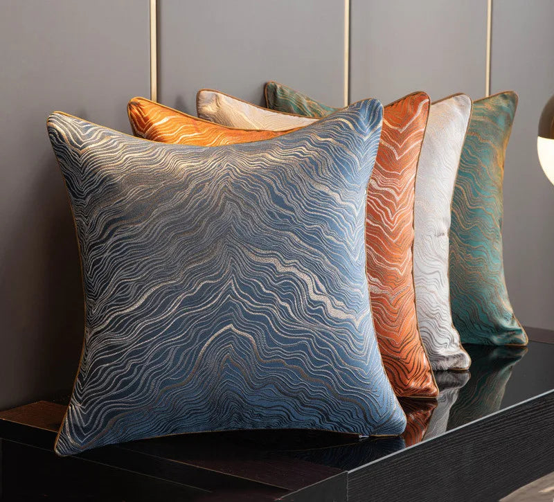 Light Luxury Handmade Durable Modern Polyester Bronzing Jacquard Embroidered Striped Gold Throw Pillow Cover
