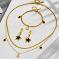 18k Gold Plated Stainless Steel Multilayer Chain Star Charm Necklace Bracelet Earring for Women