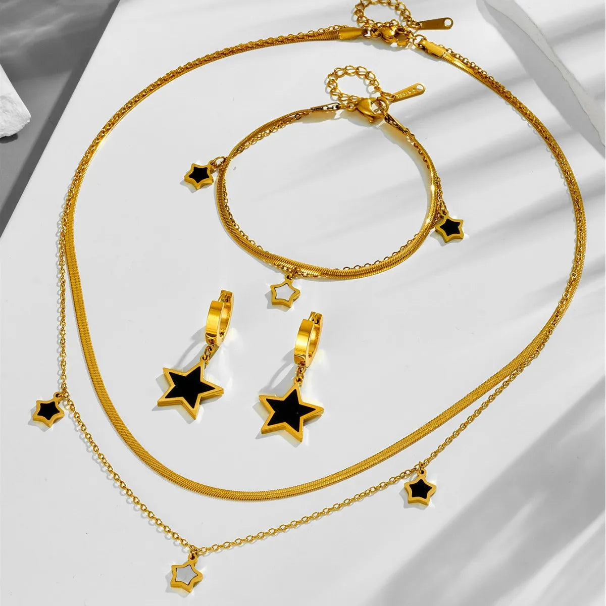 18k Gold Plated Stainless Steel Multilayer Chain Star Charm Necklace Bracelet Earring for Women