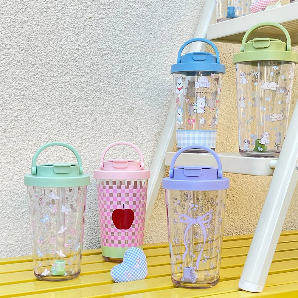 New 710ml Straw Tumbler Large Bore for Boba Pearls Tritan Telescopic Straw Printed Design Drinkware
