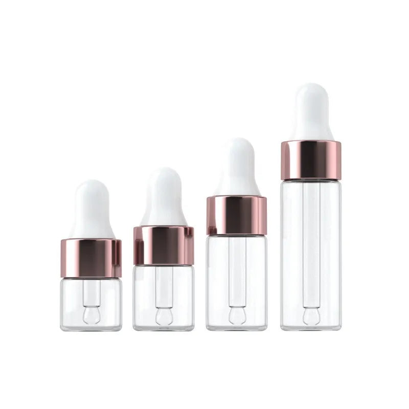 1ml 2ml 3ml 5ml Custom Printed Empty Mini Glass Sampler Bottle with Pipette Gold Ring Cosmetics Packaging Glass Dropper Bottle