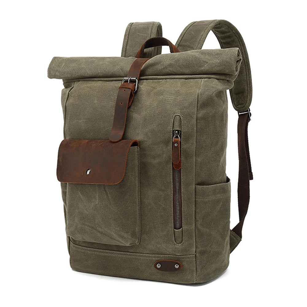 Luxury Vintage Waterproof Durable Portable Precision Stitch Rucksack Waxy Canvas Backpack