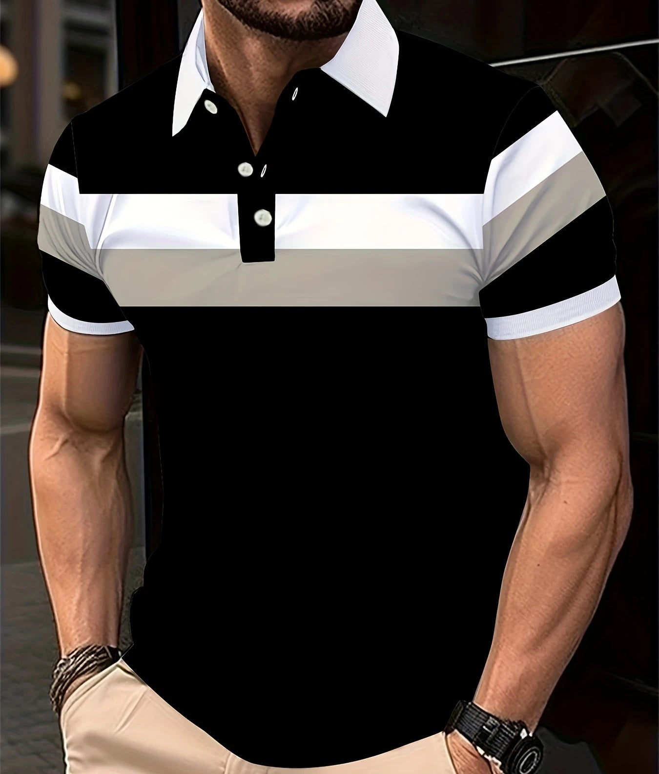 Men's Custom Trendy Color Block Casual Premium Sports Short Sleeve Striped Pattern Quick Dry Polo Shirt