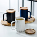450ml Retro Ceramic Coffee Mug Marble Creative Water Cup Household Office Use Coffee Mug With Wooden Lid