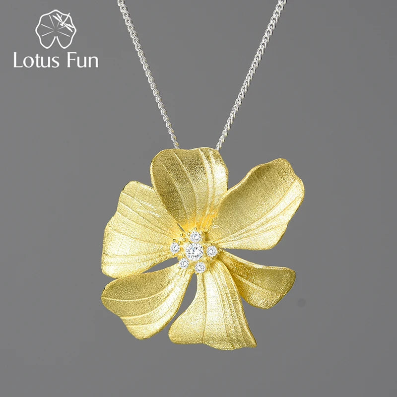 Lotus Fun Handmade 925 Sterling Silver 18k Gold Plated Zircon Peony Flower Shape Pendant Without Chain for Women Fine Jewelry
