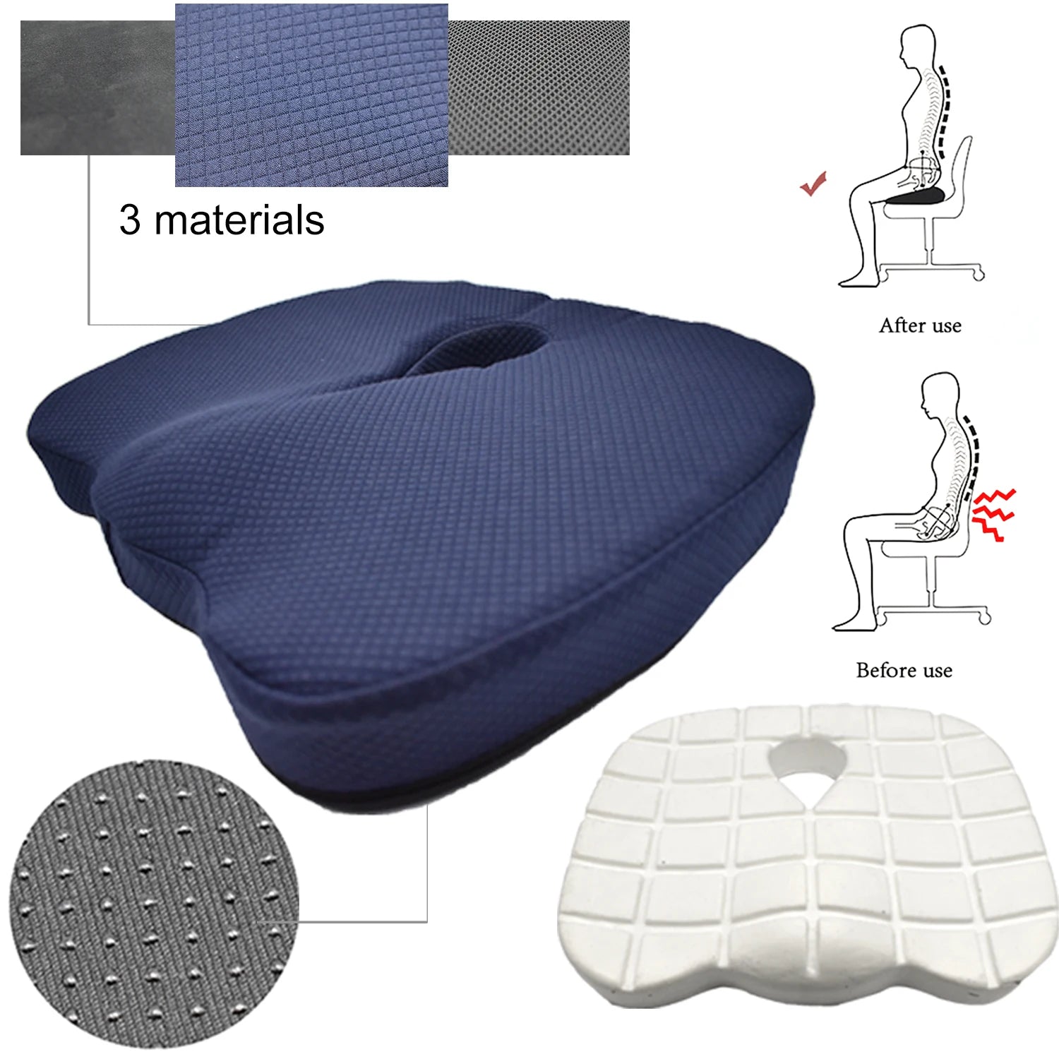 2025 Slow Rebound Office Seat Memory Foam Filled to Relieve Coccygeal Pain Comfortable Office Ergonomic Memory Foam Seat Cushion