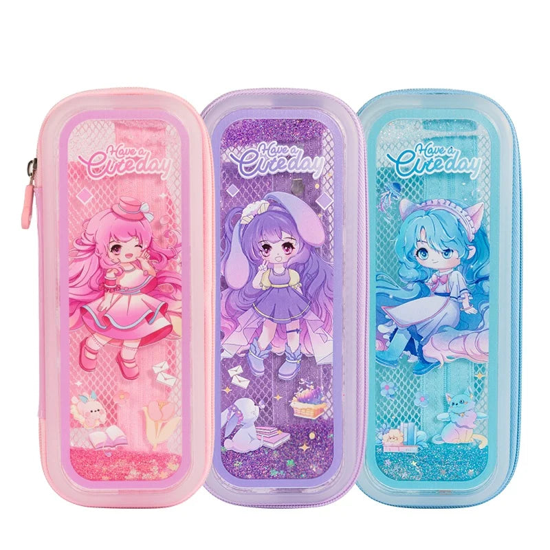 Deli BC180A Stereoscopic Cartoon Pattern Large Capacity Storage Girls Pencil Pouch Fashion Stationery Bag 96pcs Per Carton Set