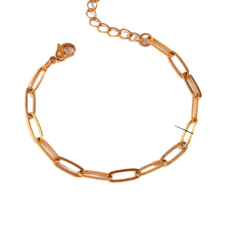 Waterproof Jewelry Gold Bracelet Chain PVD 18K Gold Plated Stainless Steel Jewelry Tarnish Free Paper Clip Bracelet Chain